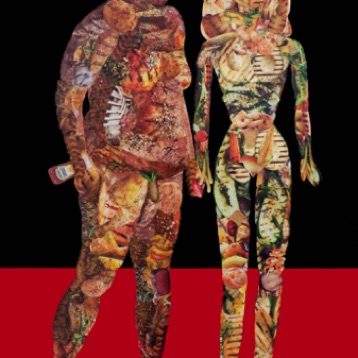 Heinz & Barbie Q,
paper collage, acrylic on wood,
60x40 cm